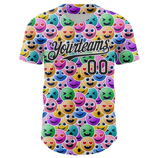 Custom White Black 3D Pattern Design Funny Cartoon Emoji Face Authentic Baseball Jersey - Sky-Custom