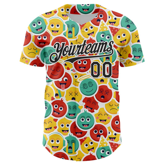 Custom White Black 3D Pattern Design Funny Cartoon Emoji Face Authentic Baseball Jersey - Sky-Custom