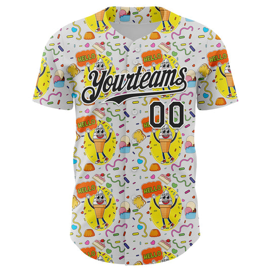 Custom White Black 3D Pattern Design Funny Cartoon Food Dessert Ice Ceam Authentic Baseball Jersey - Sky-Custom