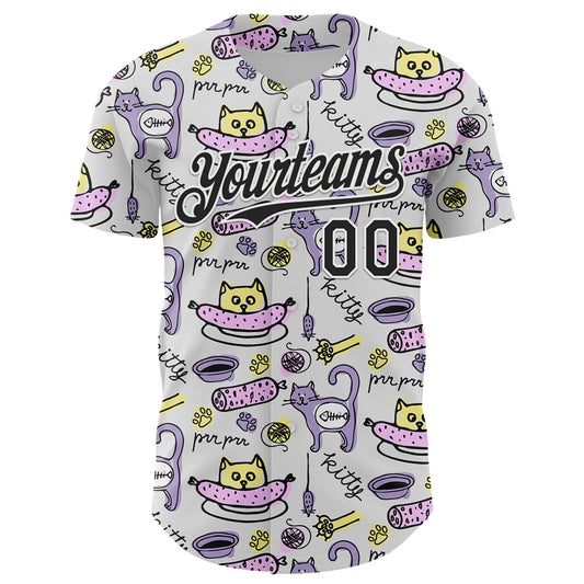 Custom White Black 3D Pattern Design Funny Cartoon Animal Cat And Dog Authentic Baseball Jersey - Sky-Custom