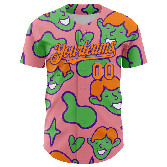 Custom Medium Pink Bay Orange-Purple 3D Pattern Design Funny Cartoon Kid Authentic Baseball Jersey - Sky-Custom