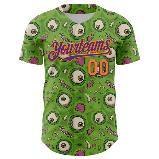 Custom Green Bay Orange-Purple 3D Pattern Design Funny Cartoon Monster Authentic Baseball Jersey - Sky-Custom