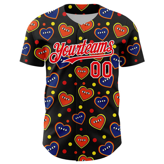 Custom Black Fire Red-White 3D Pattern Design Funny Cartoon Heart Authentic Baseball Jersey - Sky-Custom