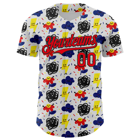 Custom White Fire Red-Black 3D Pattern Design Funny Cartoon Flower Cloud Lightning Authentic Baseball Jersey - Sky-Custom