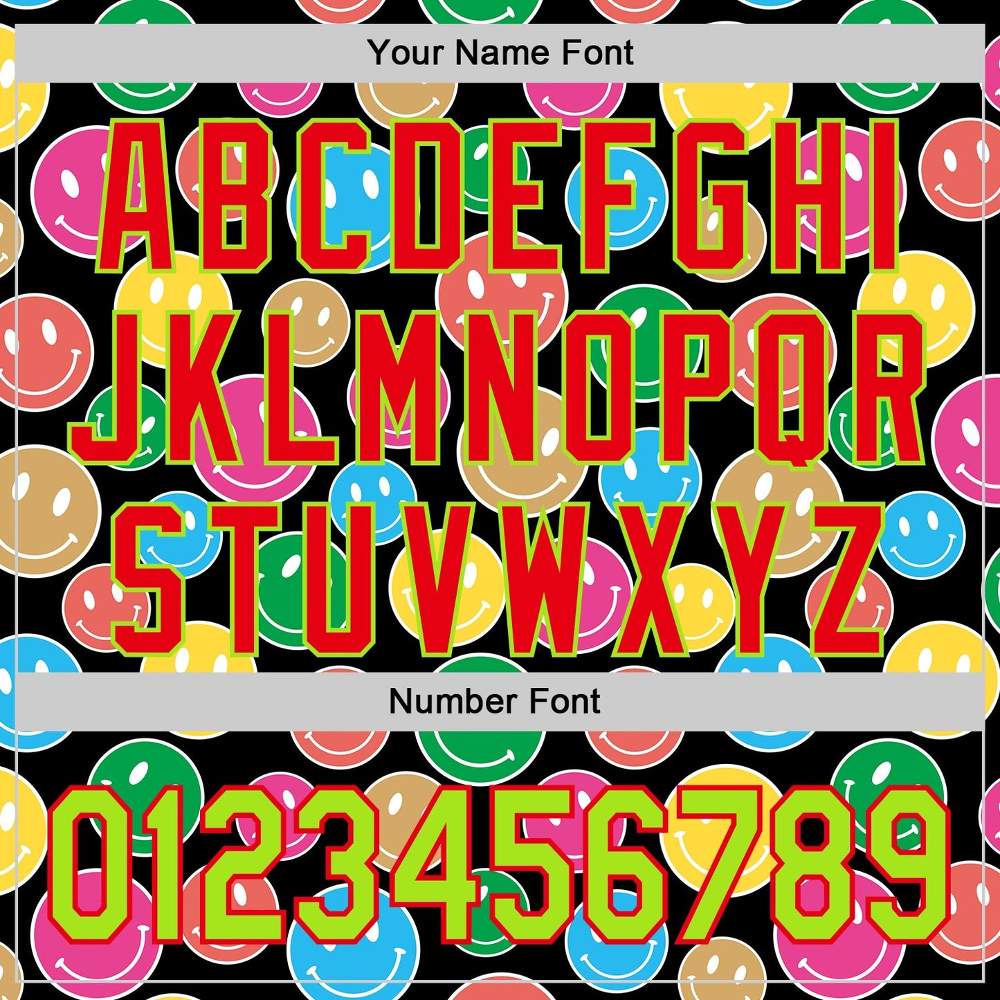 Custom Black Neon Green-Fire Red 3D Pattern Design Funny Cartoon Emoji Smile Face Authentic Baseball Jersey - Sky-Custom