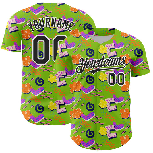 Custom Neon Green Black-White 3D Pattern Design Funny Cartoon Cloud Rain Authentic Baseball Jersey - Sky-Custom