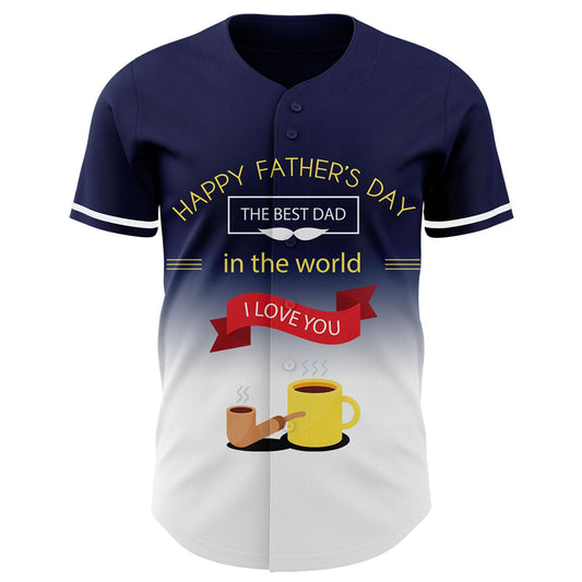 Custom Navy White-Blue 3D Pattern Design Father's Day Fade Authentic Baseball Jersey - Sky-Custom