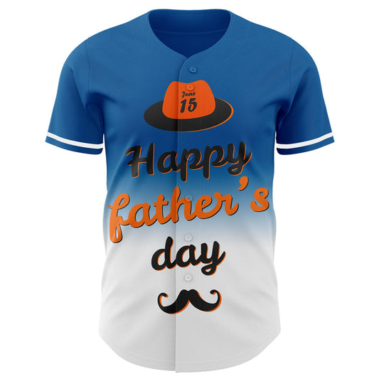 Custom Blue Black-Orange 3D Pattern Design Father's Day Fade Authentic Baseball Jersey - Sky-Custom