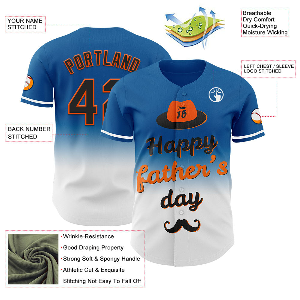 Custom Blue Black-Orange 3D Pattern Design Father's Day Fade Authentic Baseball Jersey - Sky-Custom