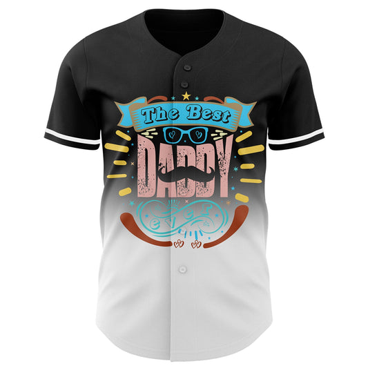 Custom Black White 3D Pattern Design Father's Day Fade Authentic Baseball Jersey - Sky-Custom