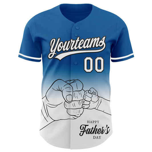 Custom Blue White-Black 3D Pattern Design Father's Day Family Love Fade Authentic Baseball Jersey - Sky-Custom