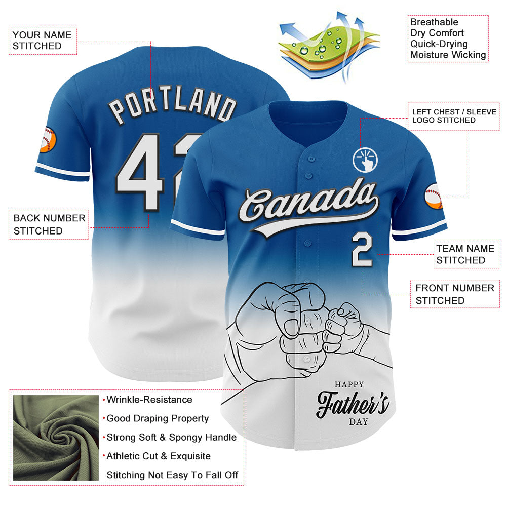 Custom Blue White-Black 3D Pattern Design Father's Day Family Love Fade Authentic Baseball Jersey - Sky-Custom