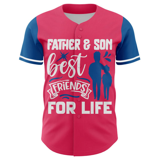 Custom Neon Pink White-Blue 3D Pattern Design Father's Day Family Love Authentic Baseball Jersey - Sky-Custom