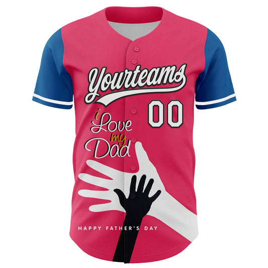 Custom Neon Pink White-Blue 3D Pattern Design Father's Day Family Love Authentic Baseball Jersey - Sky-Custom