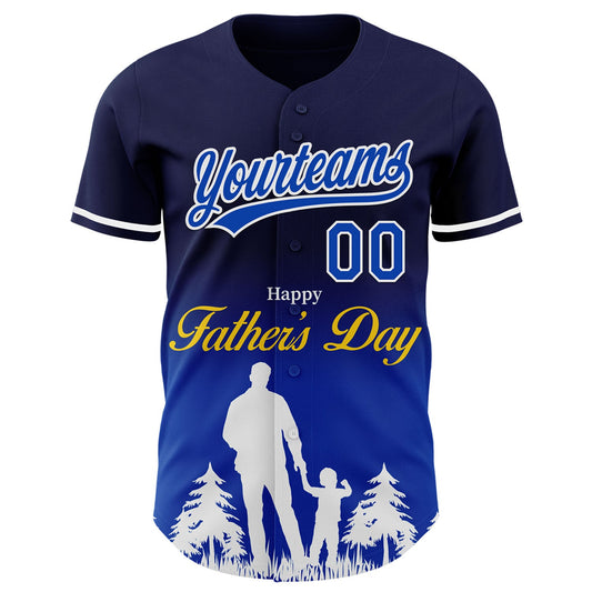 Custom Navy Thunder Blue-White 3D Pattern Design Father's Day Family Love Fade Authentic Baseball Jersey - Sky-Custom