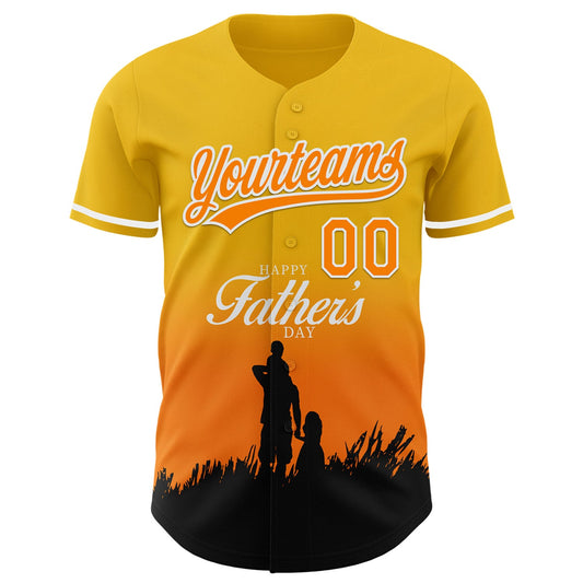 Custom Yellow Bay Orange-White 3D Pattern Design Father's Day Family Love Fade Authentic Baseball Jersey - Sky-Custom
