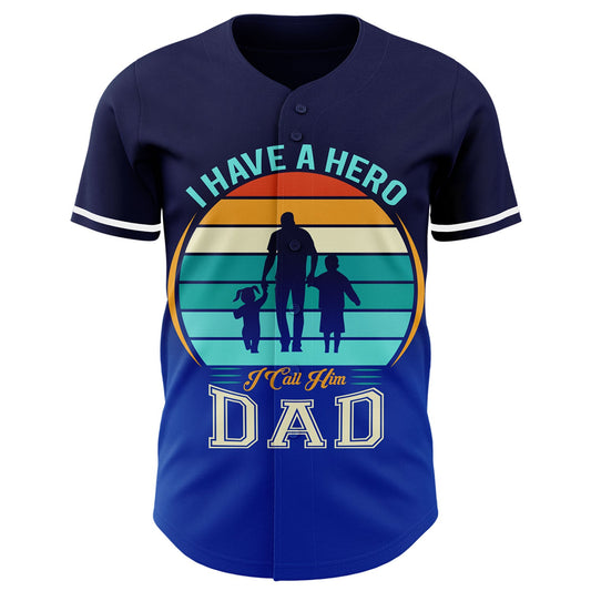 Custom Navy Thunder Blue-White 3D Pattern Design Father's Day Family Love Fade Authentic Baseball Jersey - Sky-Custom