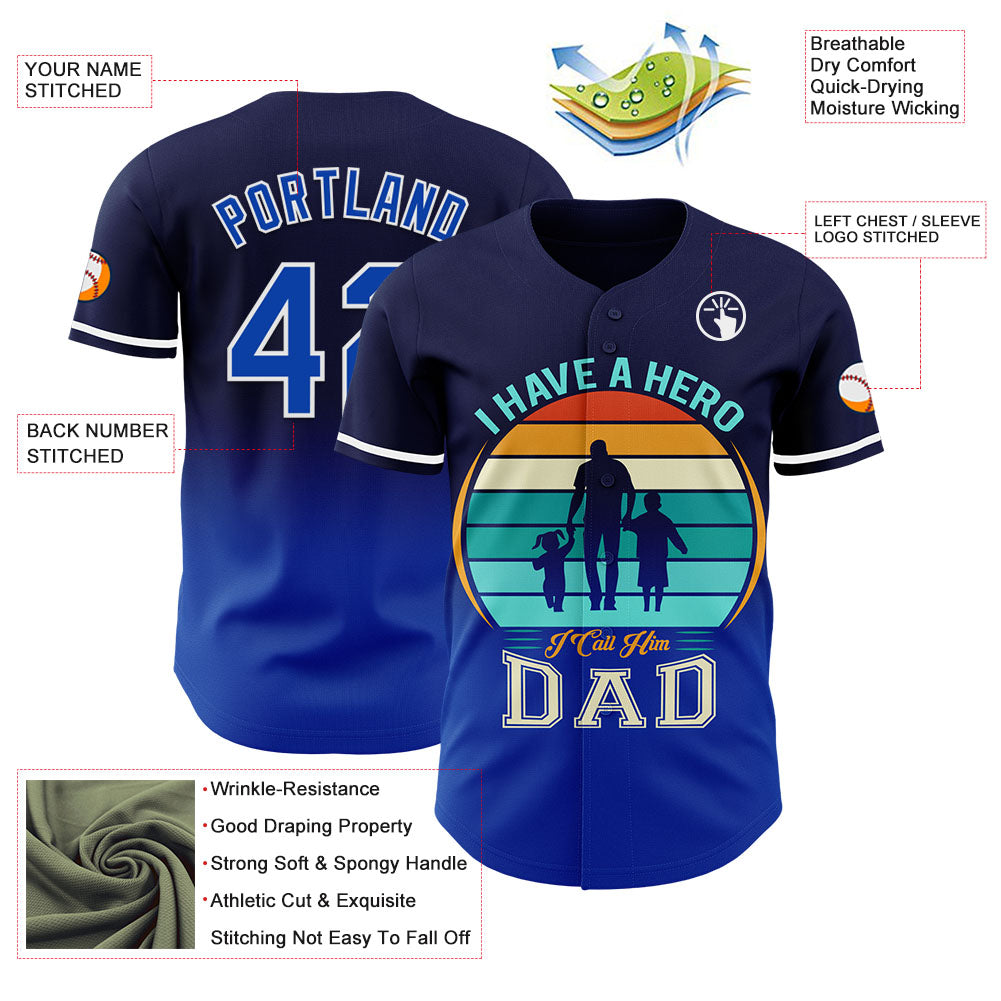 Custom Navy Thunder Blue-White 3D Pattern Design Father's Day Family Love Fade Authentic Baseball Jersey - Sky-Custom