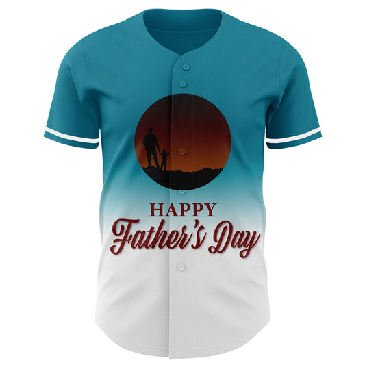 Custom Teal White-Electric Blue 3D Pattern Design Father's Day Family Love Fade Authentic Baseball Jersey - Sky-Custom