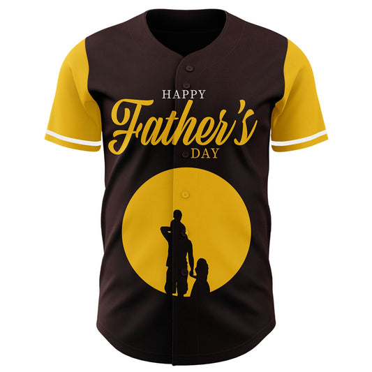 Custom Brown Yellow 3D Pattern Design Father's Day Family Love Authentic Baseball Jersey - Sky-Custom