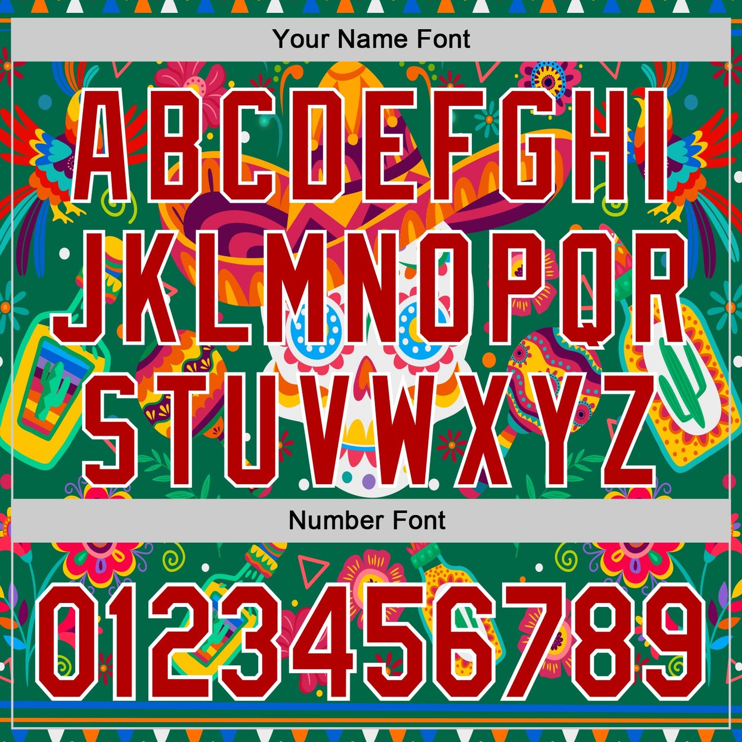 Custom Kelly Green Red-White 3D Mexican Festival Flower Skull With Sombrero Cinco de Mayo Authentic Baseball Jersey - Sky-Custom