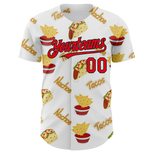 Custom White Fire Red-Black 3D Mexican Festival Taco Cinco de Mayo Authentic Baseball Jersey - Sky-Custom