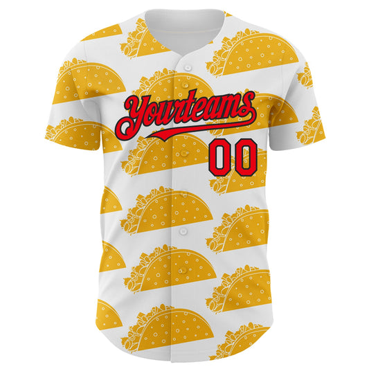 Custom White Fire Red-Black 3D Mexican Festival Nachos And Tacos Cinco de Mayo Authentic Baseball Jersey - Sky-Custom