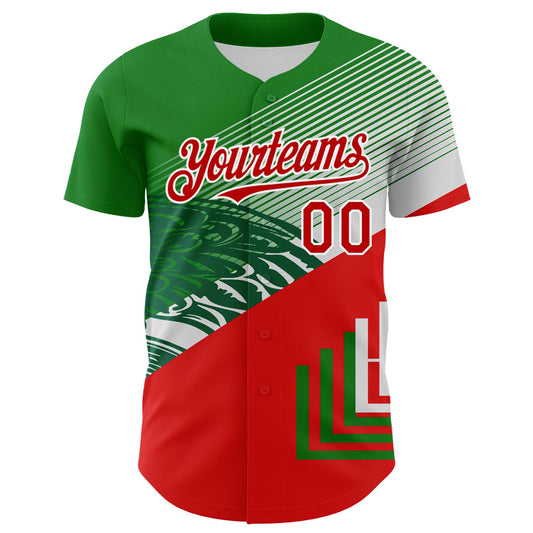 Custom Green Red-White 3D Mexico Authentic Baseball Jersey - Sky-Custom