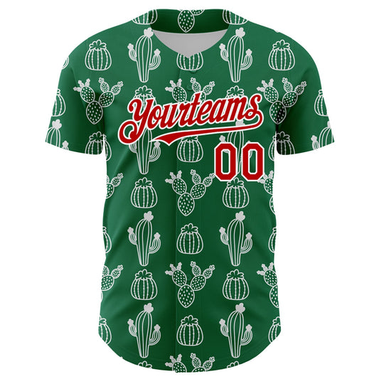 Custom Kelly Green Red-White 3D Mexican Cactus Authentic Baseball Jersey - Sky-Custom