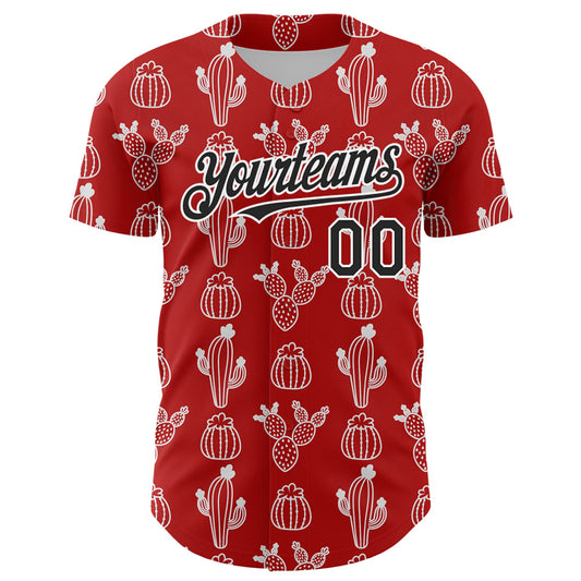 Custom Red Black-White 3D Mexican Cactus Authentic Baseball Jersey - Sky-Custom