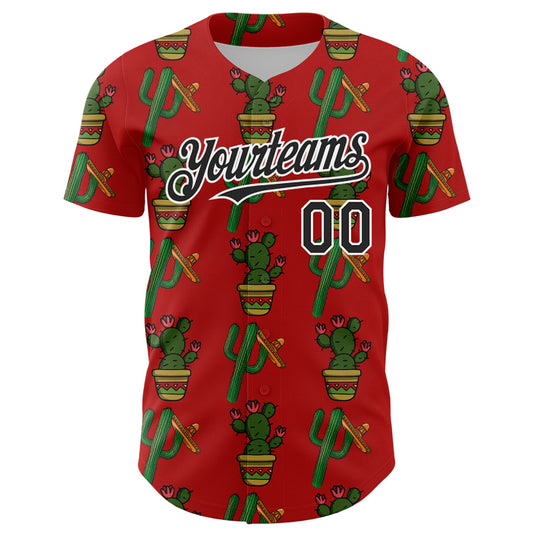 Custom Red Black-White 3D Mexican Cactus Authentic Baseball Jersey - Sky-Custom