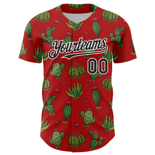 Custom Red Black-White 3D Mexican Cactus Authentic Baseball Jersey - Sky-Custom