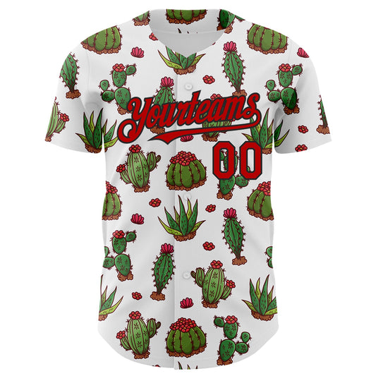 Custom White Red-Black 3D Mexican Cactus Authentic Baseball Jersey - Sky-Custom