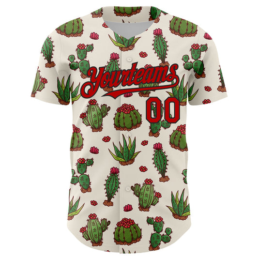 Custom Cream Red-Black 3D Mexican Cactus Authentic Baseball Jersey - Sky-Custom