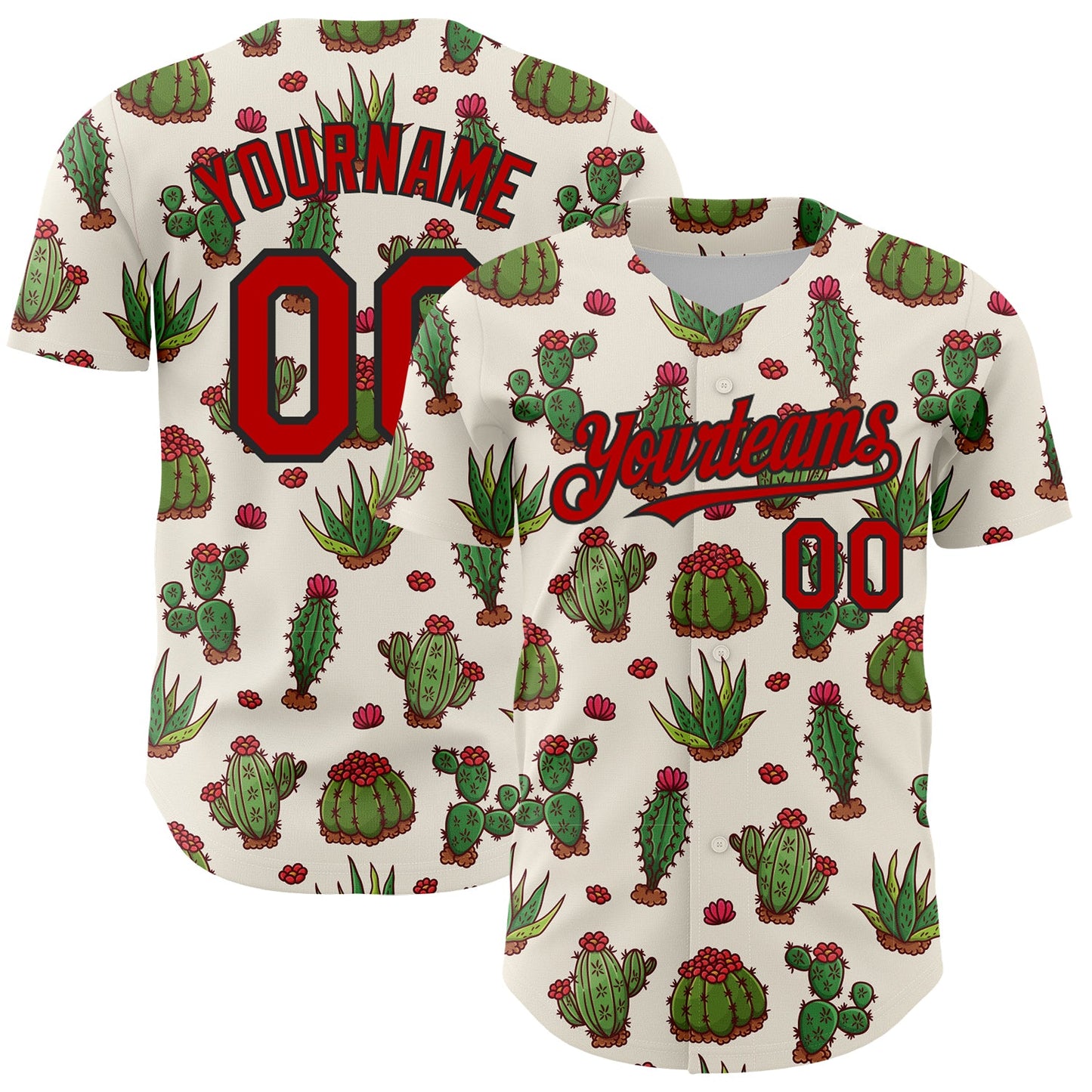 Custom Cream Red-Black 3D Mexican Cactus Authentic Baseball Jersey - Sky-Custom