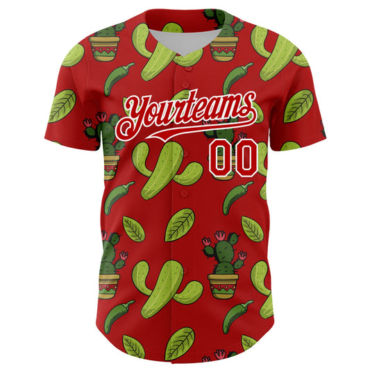 Custom Red White 3D Mexican Cactus Authentic Baseball Jersey - Sky-Custom