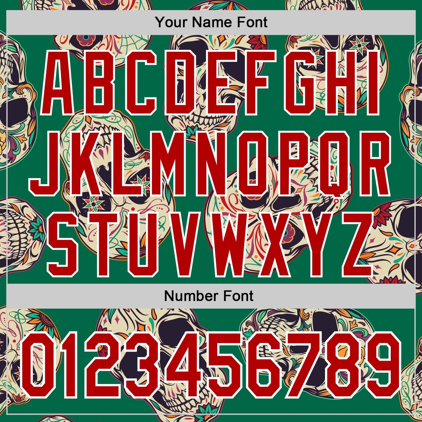 Custom Kelly Green Red-White 3D Mexican Skull Authentic Baseball Jersey - Sky-Custom