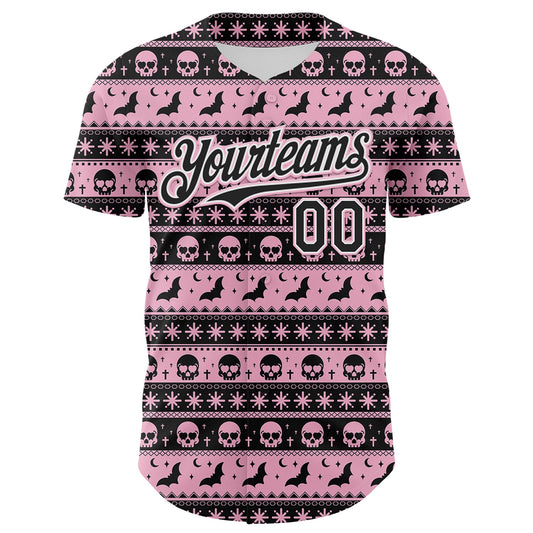 Custom Black Light Pink-White 3D Gothic Skull Authentic Baseball Jersey - Sky-Custom