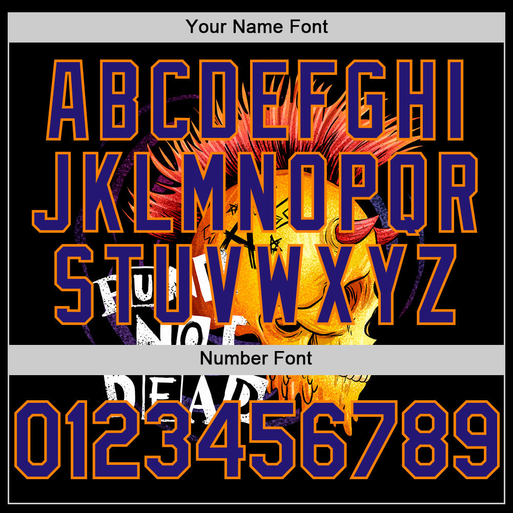 Custom Black Dark Purple-Bay Orange 3D Punk Rock Skull Authentic Baseball Jersey - Sky-Custom