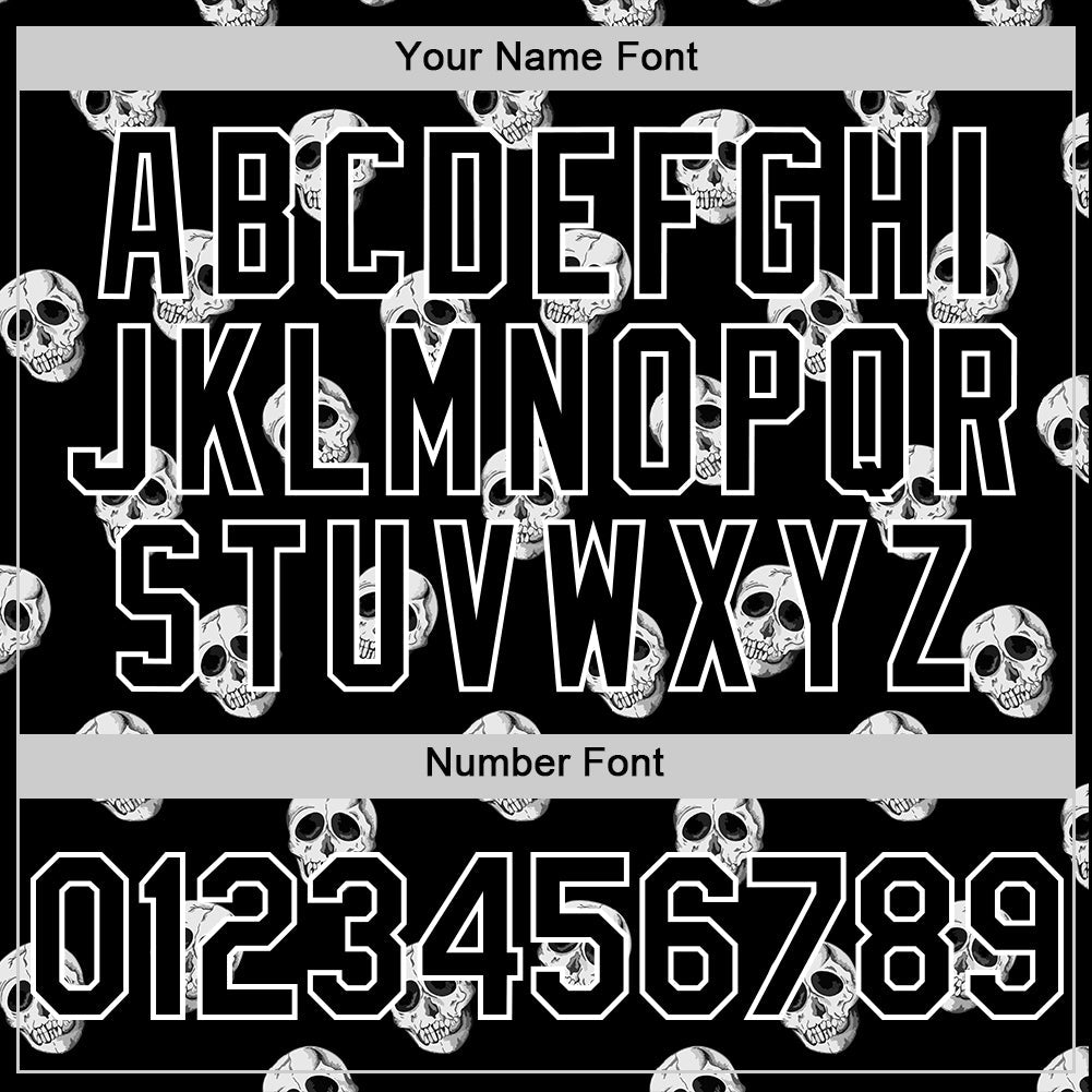 Custom Black White 3D Skull Authentic Baseball Jersey - Sky-Custom