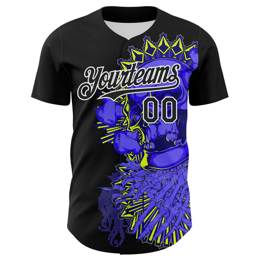 Custom Black White 3D Zombie Skull Authentic Baseball Jersey - Sky-Custom
