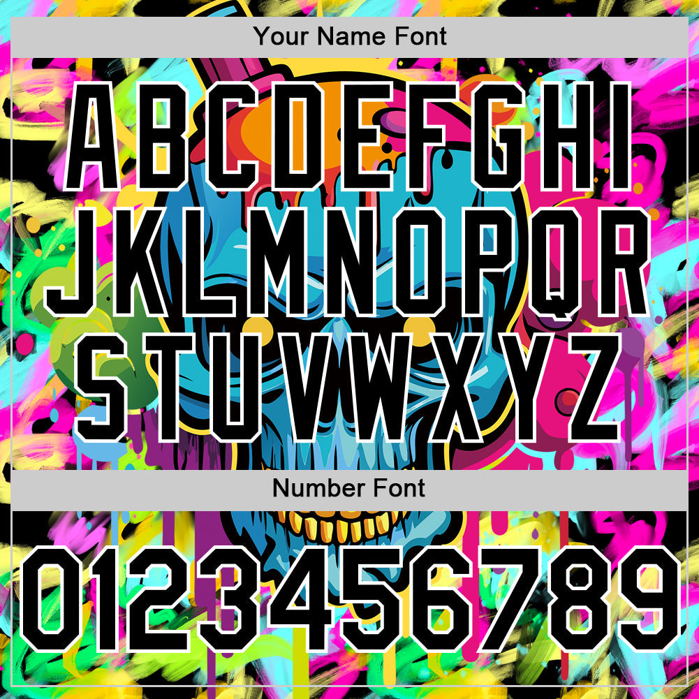 Custom Black White 3D Graffiti Skull Authentic Baseball Jersey - Sky-Custom