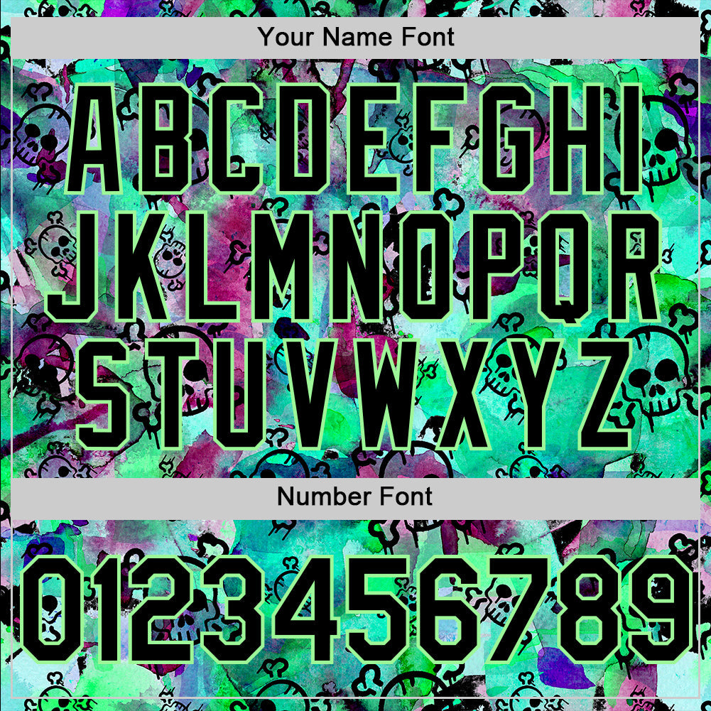 Custom Pea Green Black 3D Graffiti Skull Authentic Baseball Jersey - Sky-Custom