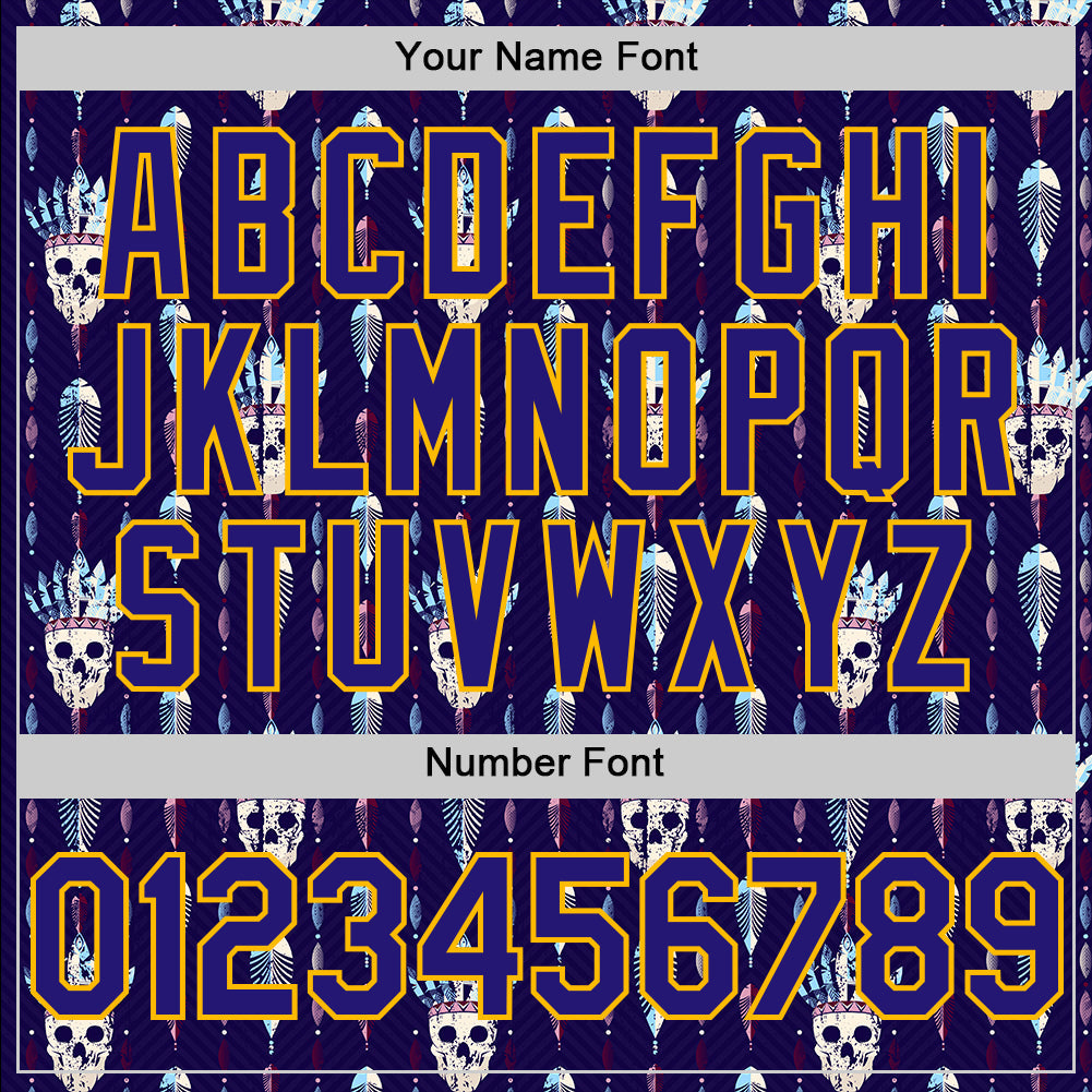 Custom Blue Dark Purple-Gold 3D Apache Skull Authentic Baseball Jersey - Sky-Custom