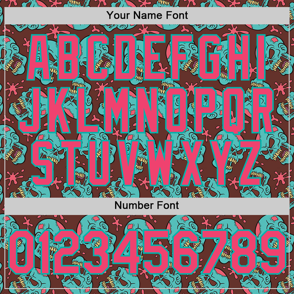 Custom Brown Neon Pink-Aqua 3D Zombie Skull Authentic Baseball Jersey - Sky-Custom