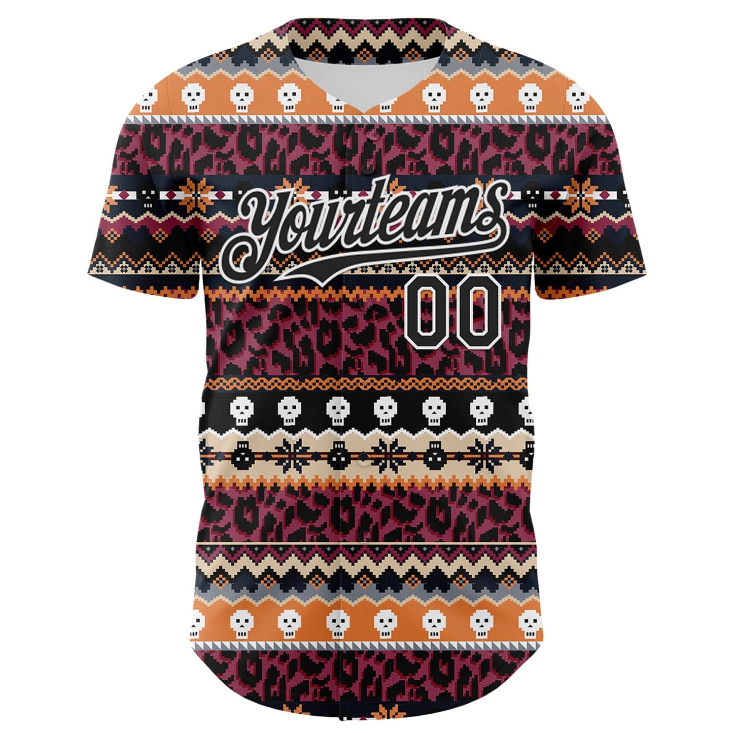 Custom Black White 3D Skull And Leopard Print Authentic Baseball Jersey - Sky-Custom