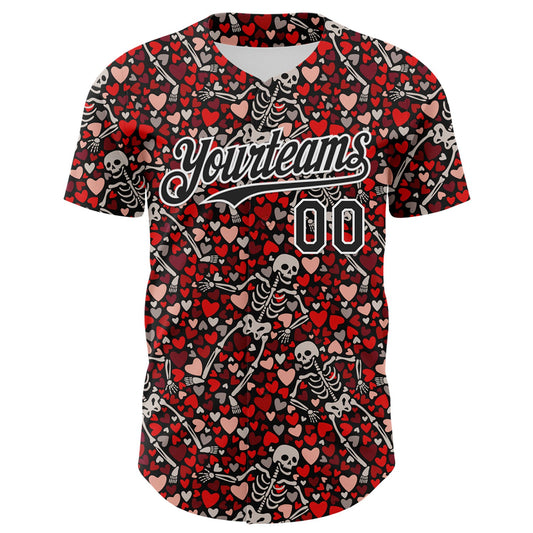 Custom Black White 3D Skeleton And Heart Authentic Baseball Jersey - Sky-Custom