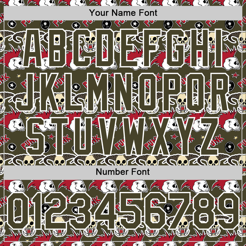 Custom Olive White 3D Punk Rock Skull Authentic Baseball Jersey - Sky-Custom