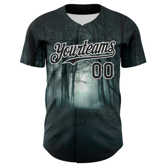Custom Black White 3D Spooky Skull Authentic Baseball Jersey - Sky-Custom