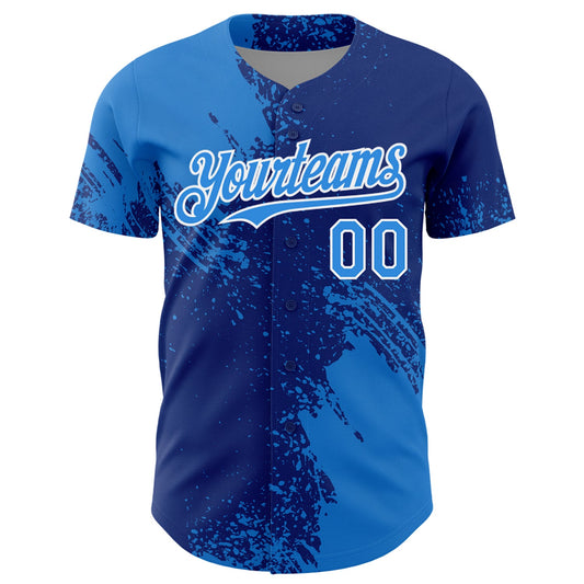Custom Electric Blue Royal-White 3D Pattern Design Abstract Brush Stroke Authentic Baseball Jersey - Sky-Custom